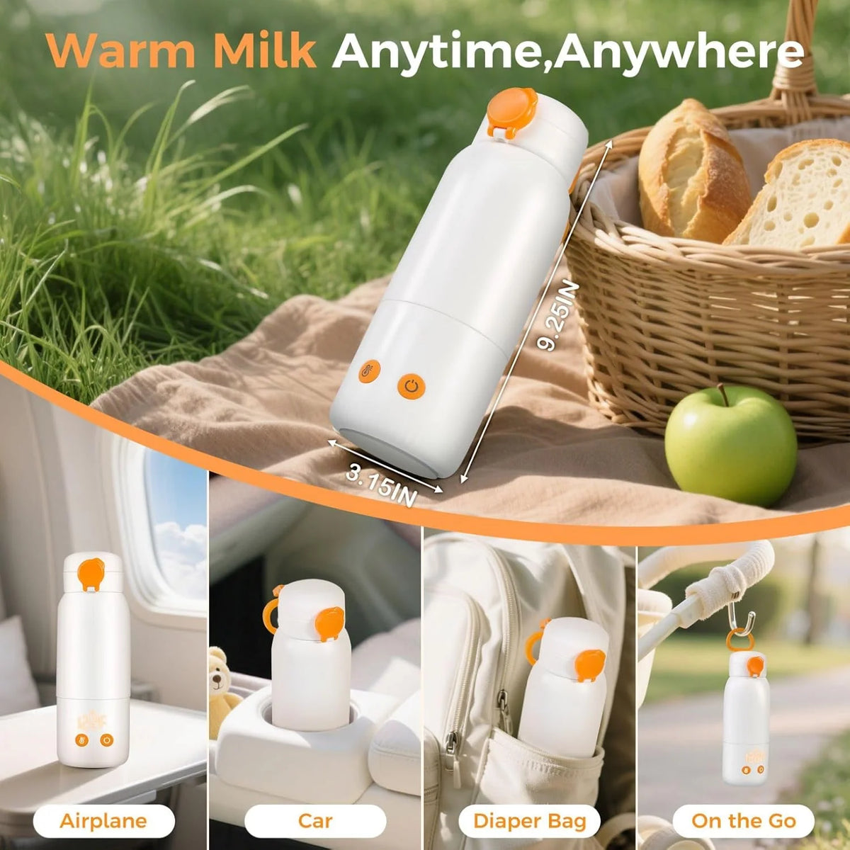 Baby Bottle Warmer Car Plug-In 12-Foot Cord Auto Shutoff