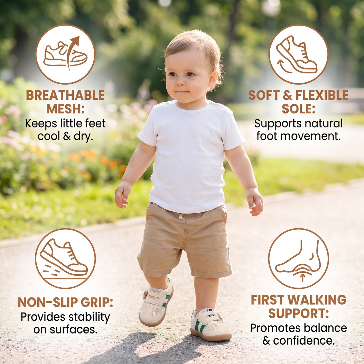 Baby First Walker Shoes Flexible Non-Slip Sole & Adjustable Closure