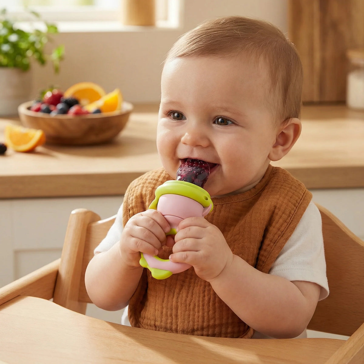 Baby Fruit Feeder Press Plunger Food-Grade Silicone Ergonomic Grip