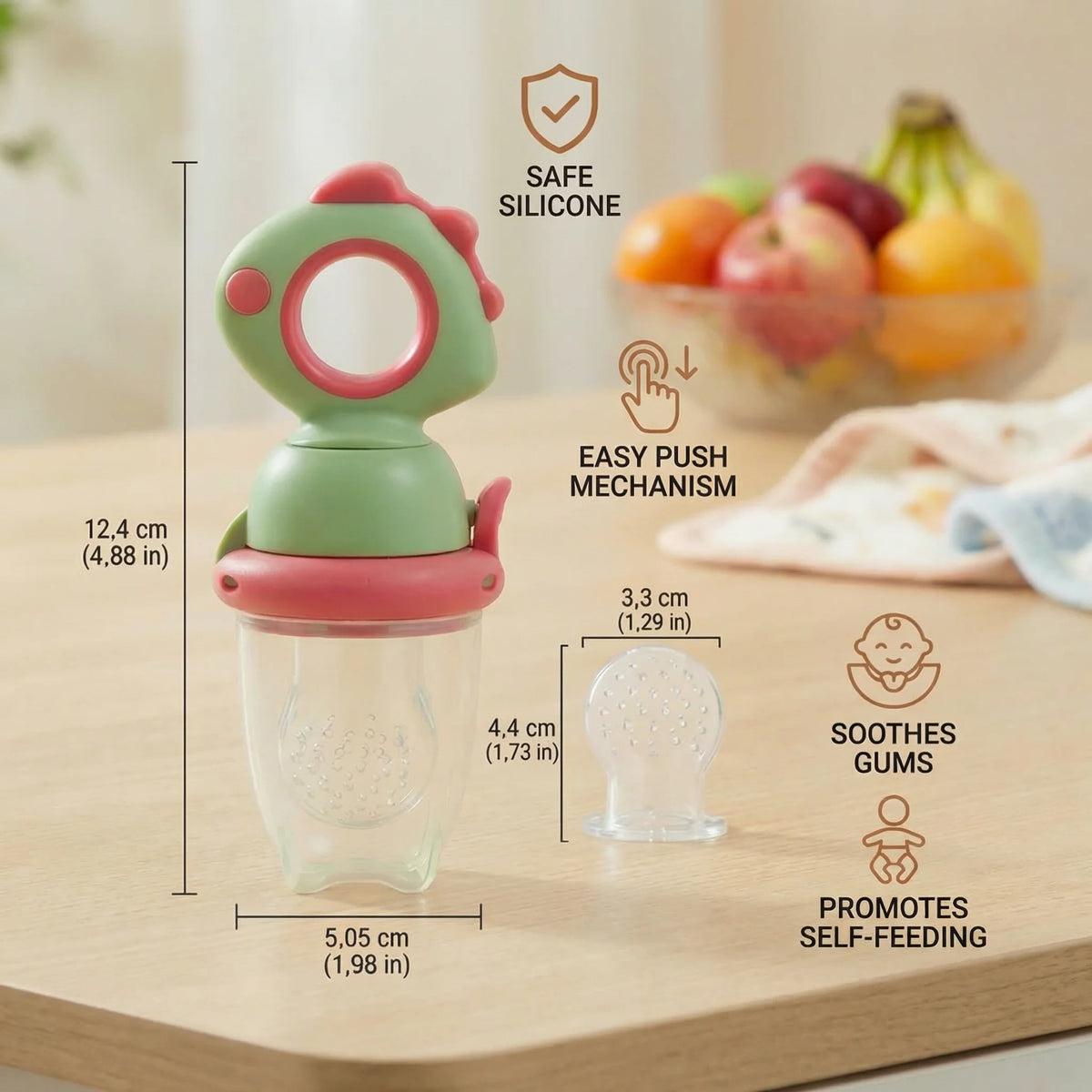Baby Fruit Feeder Press Plunger Food-Grade Silicone Ergonomic Grip
