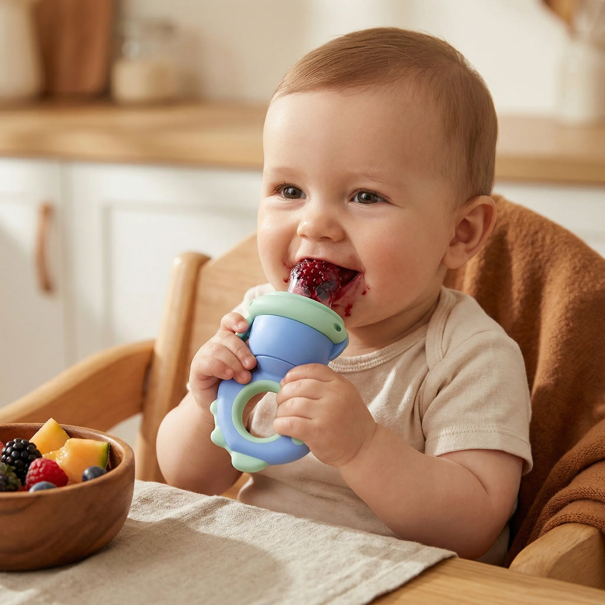 Baby Fruit Feeder Press Plunger Food-Grade Silicone Ergonomic Grip
