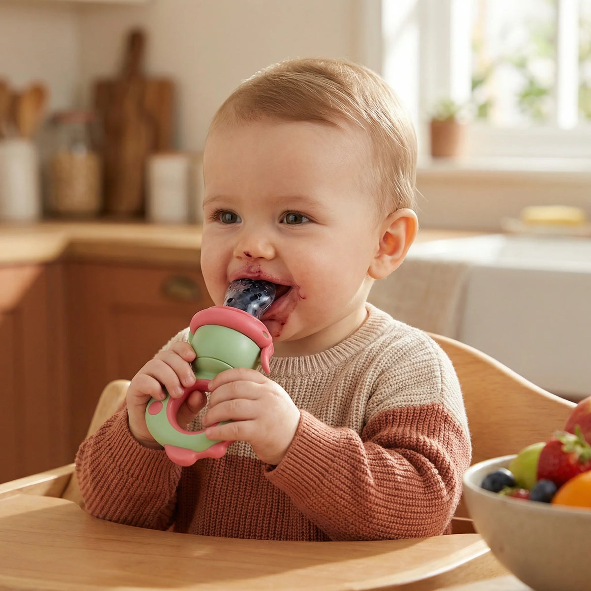 Baby Fruit Feeder Press Plunger Food-Grade Silicone Ergonomic Grip
