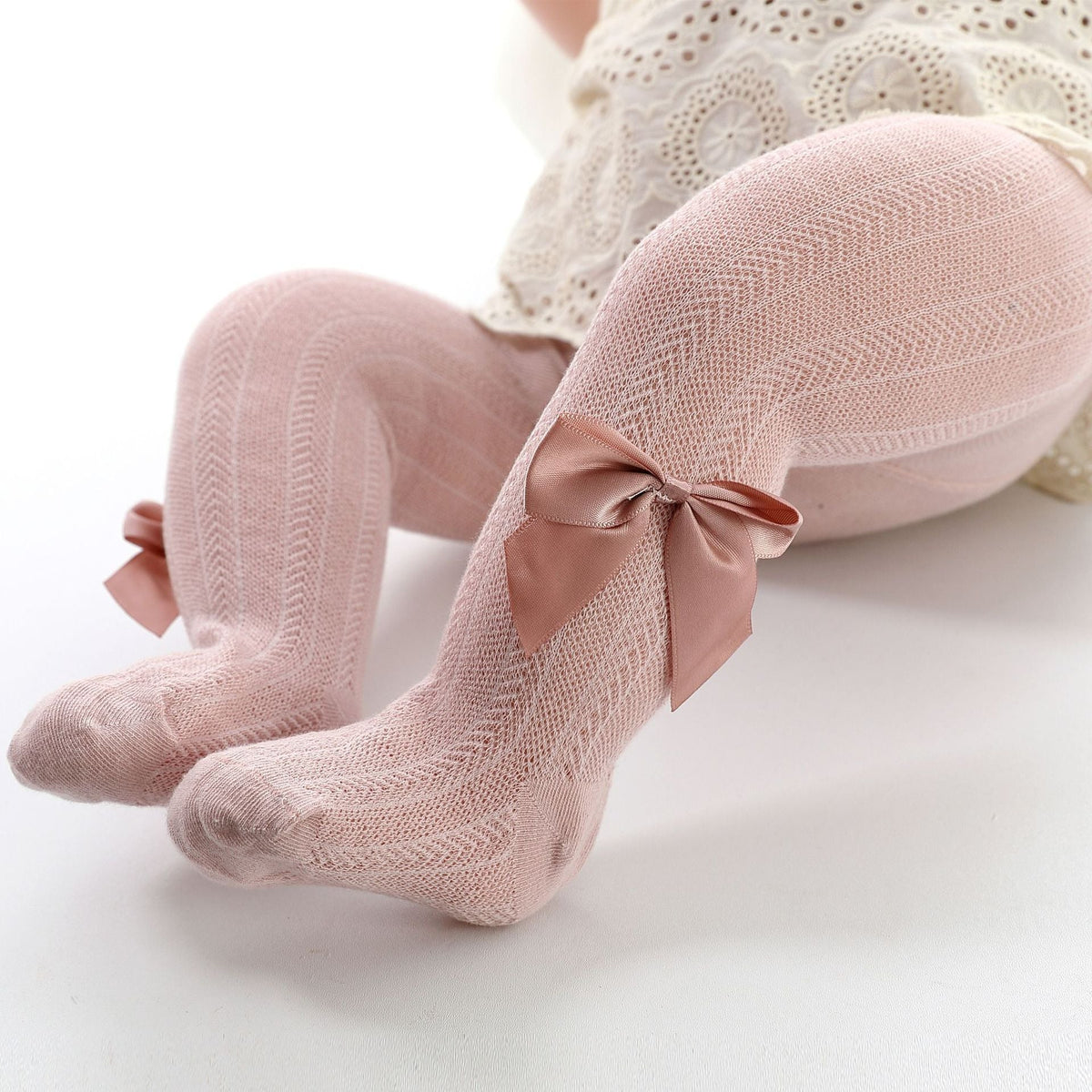 Baby Girl Tights Breathable Cotton Blend Bow Accent