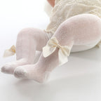 Baby Girl Tights Breathable Cotton Blend Bow Accent