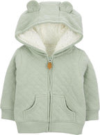 Baby Hoodie Sherpa-Lined 100% Cotton Zip Front