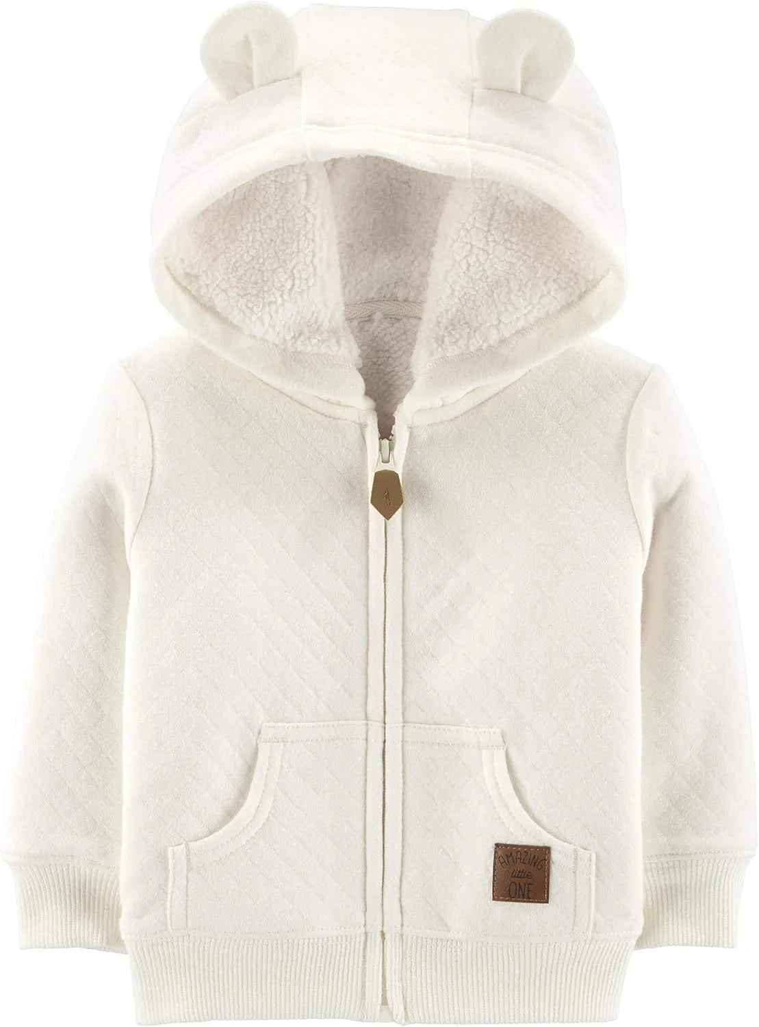 Baby Hoodie Sherpa-Lined 100% Cotton Zip Front