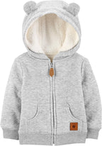 Baby Hoodie Sherpa-Lined 100% Cotton Zip Front
