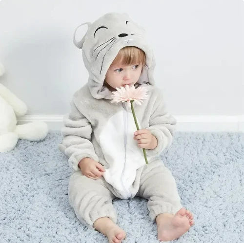 Baby Onesie Romper Soft Fleece Hood With Ears