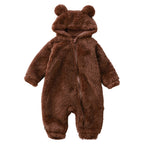 Baby Onesie Soft Flannel Zip Closure Bear Ears