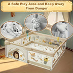 Baby Playpen Soft Padded Sides Foldable Animal Print