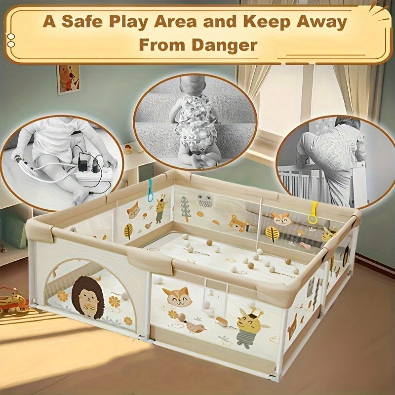 Baby Playpen Soft Padded Sides Foldable Animal Print