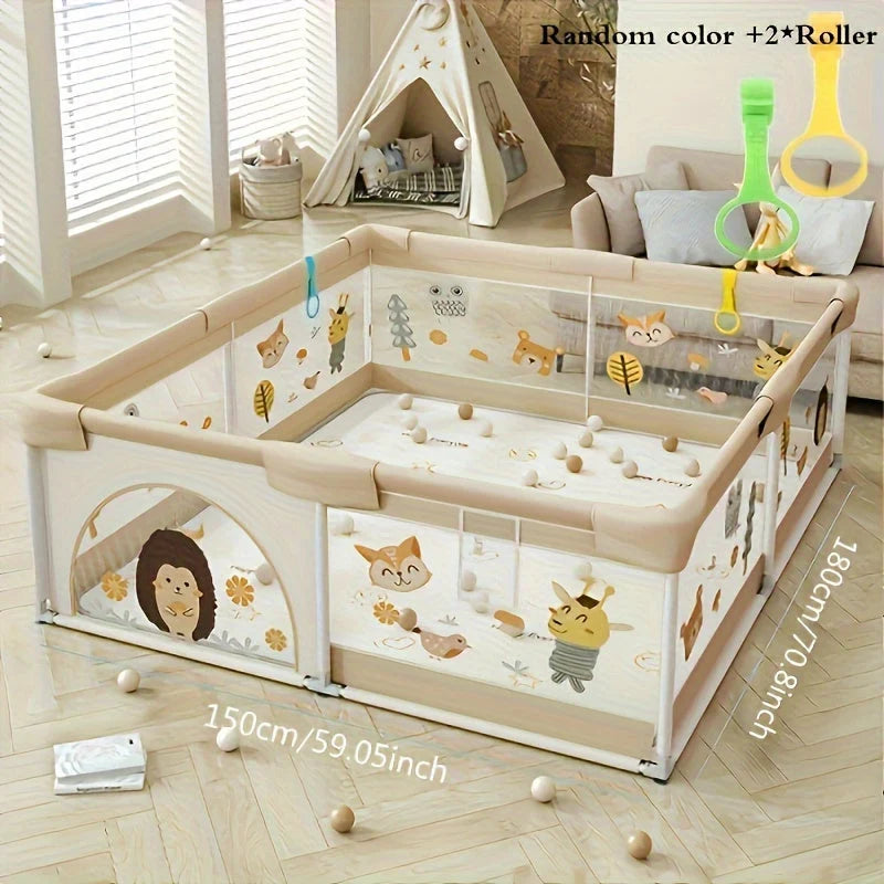 Baby Playpen Soft Padded Sides Foldable Animal Print