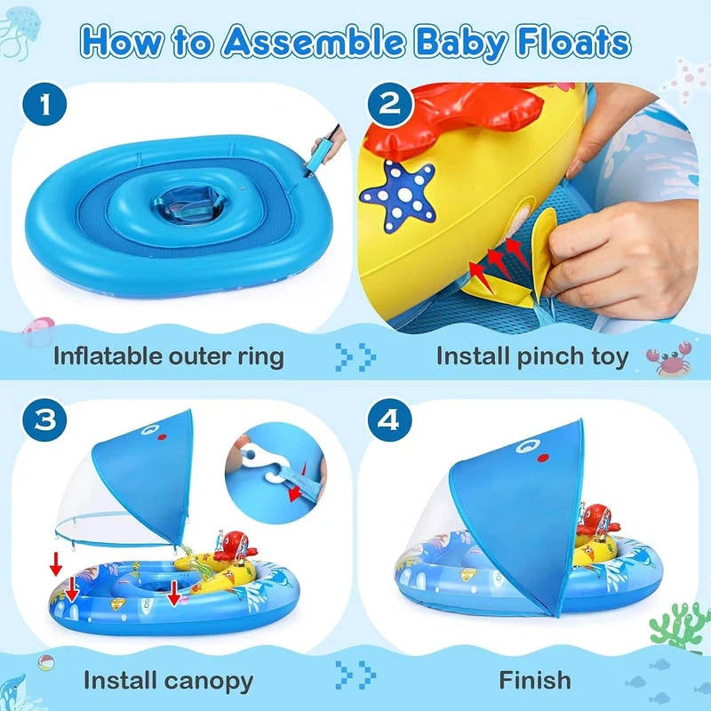 Baby Pool Float UPF 50 Canopy Dual-Chamber Stability