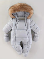 Baby Quilted Romper Faux Fur Hood & Hand Warmers