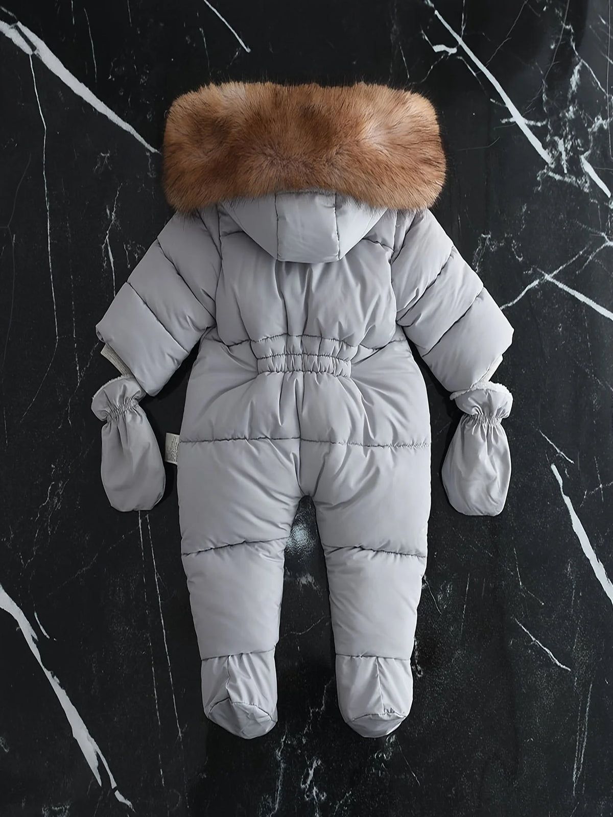 Baby Quilted Romper Faux Fur Hood & Hand Warmers