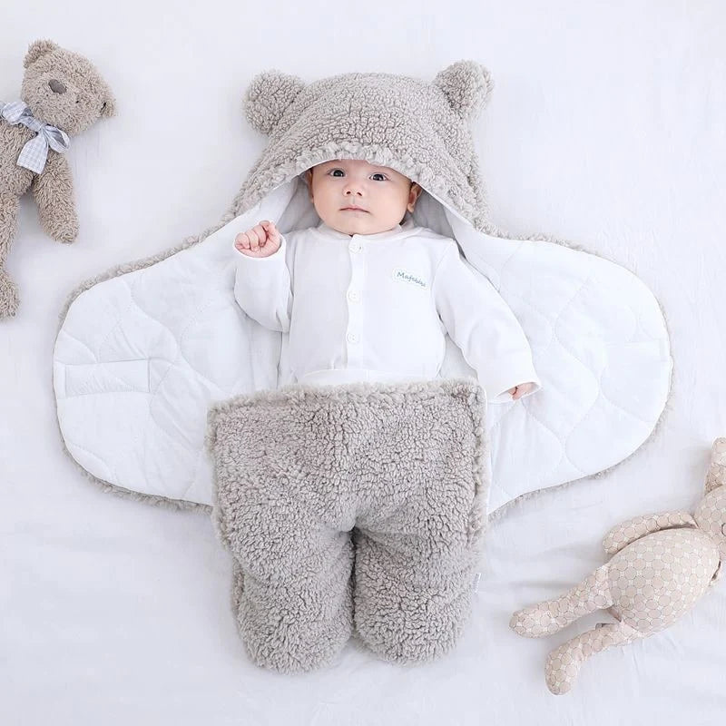 Baby Sleeping Sack Sherpa Fleece & Quilted Cotton Swaddle Wings