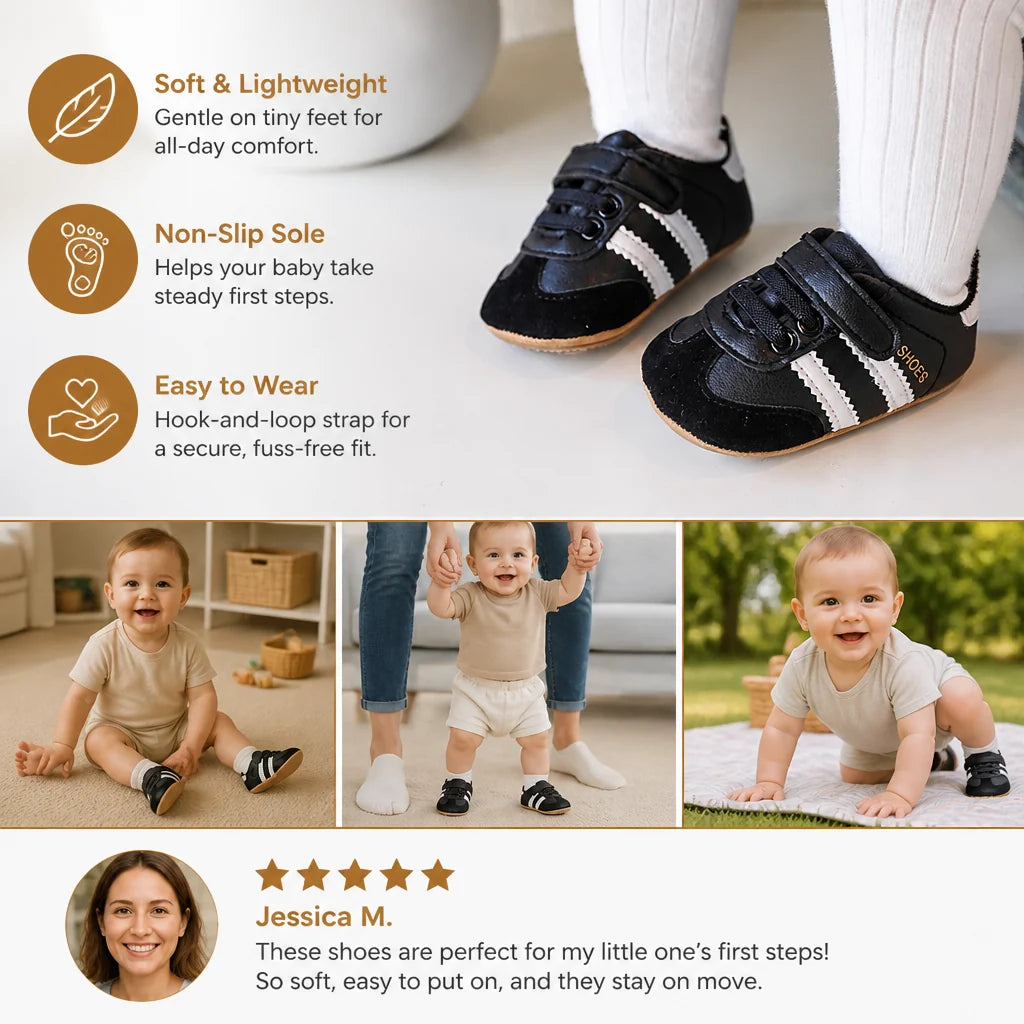 Baby Sneakers Soft Flexible Sole Hook-And-Loop Strap