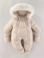 Baby Snowsuit Insulated Faux Fur Hood & Hand Warmers