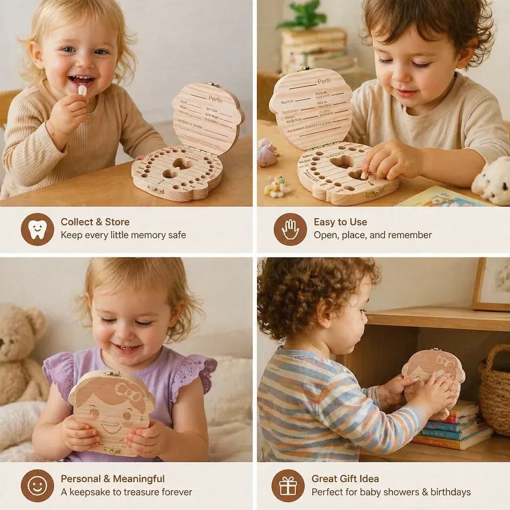 Baby Tooth Keepsake Box Solid Wood Individual Compartments