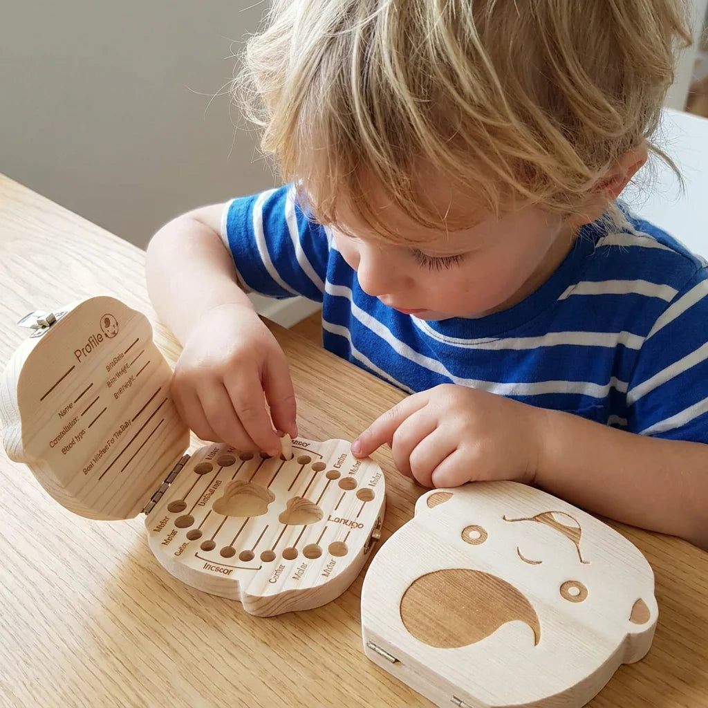 Baby Tooth Keepsake Box Solid Wood Individual Compartments