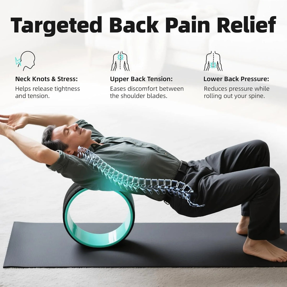 Back Roller Set 4 Wheels With 2 Yoga Blocks