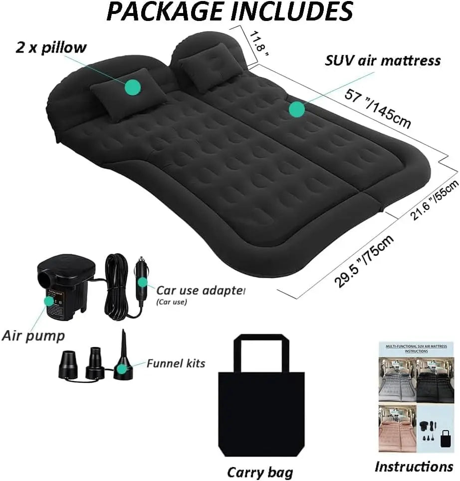 Back Seat Inflatable Mattress Built-In Pump & Flocked Top