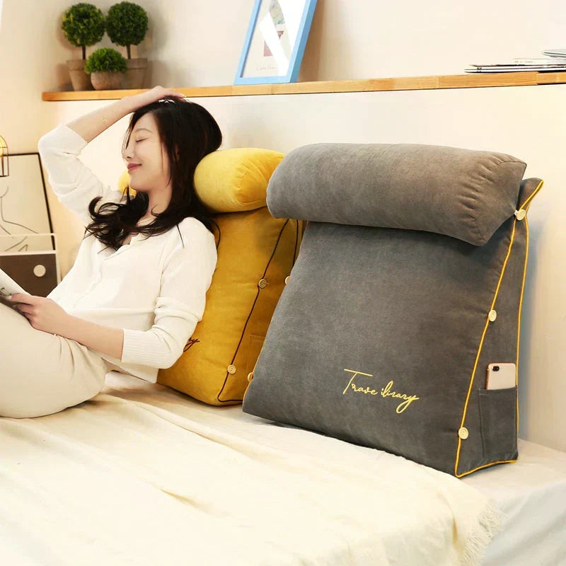 Back Support Cushion Ergonomic Wedge Breathable Cotton Side Pocket