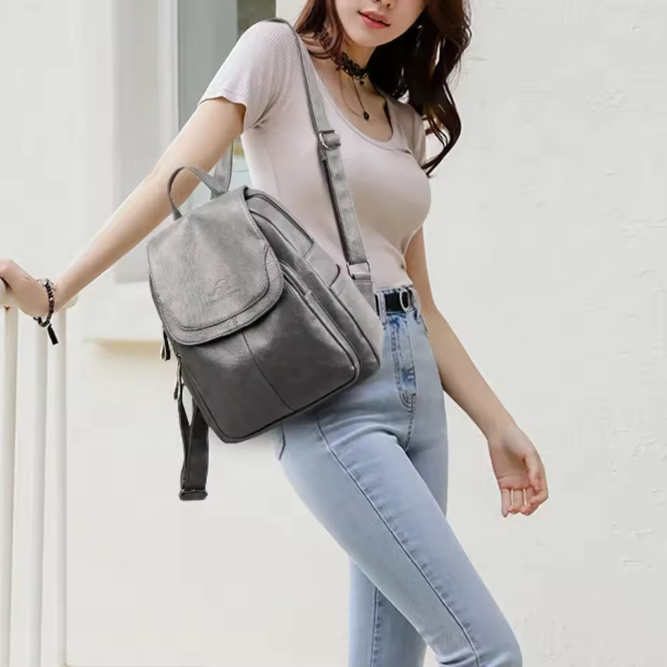 Backpack Anti-Theft Leather Concealed Zipper