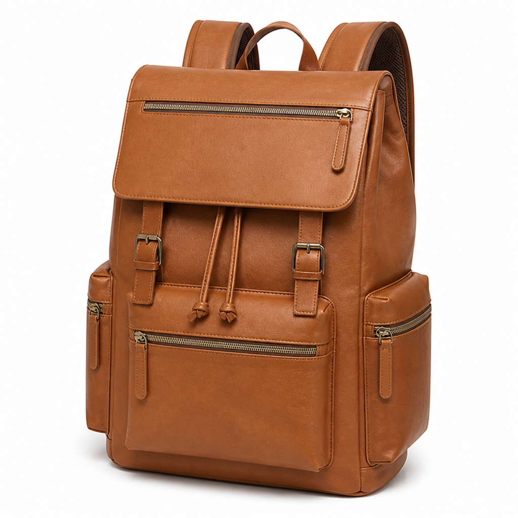 Backpack Genuine Leather Padded Straps Fits 15in Laptop