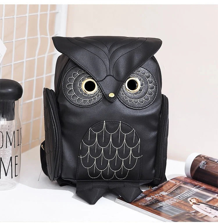 Backpack PU Leather Multi-Pocket Owl Print