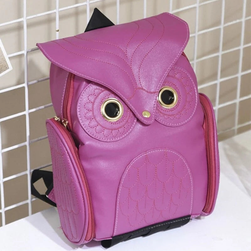 Backpack PU Leather Multi-Pocket Owl Print