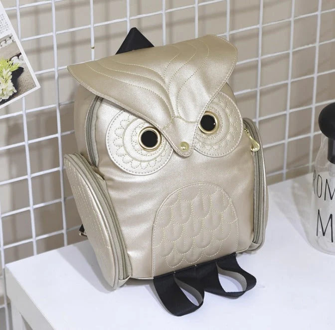 Backpack PU Leather Multi-Pocket Owl Print