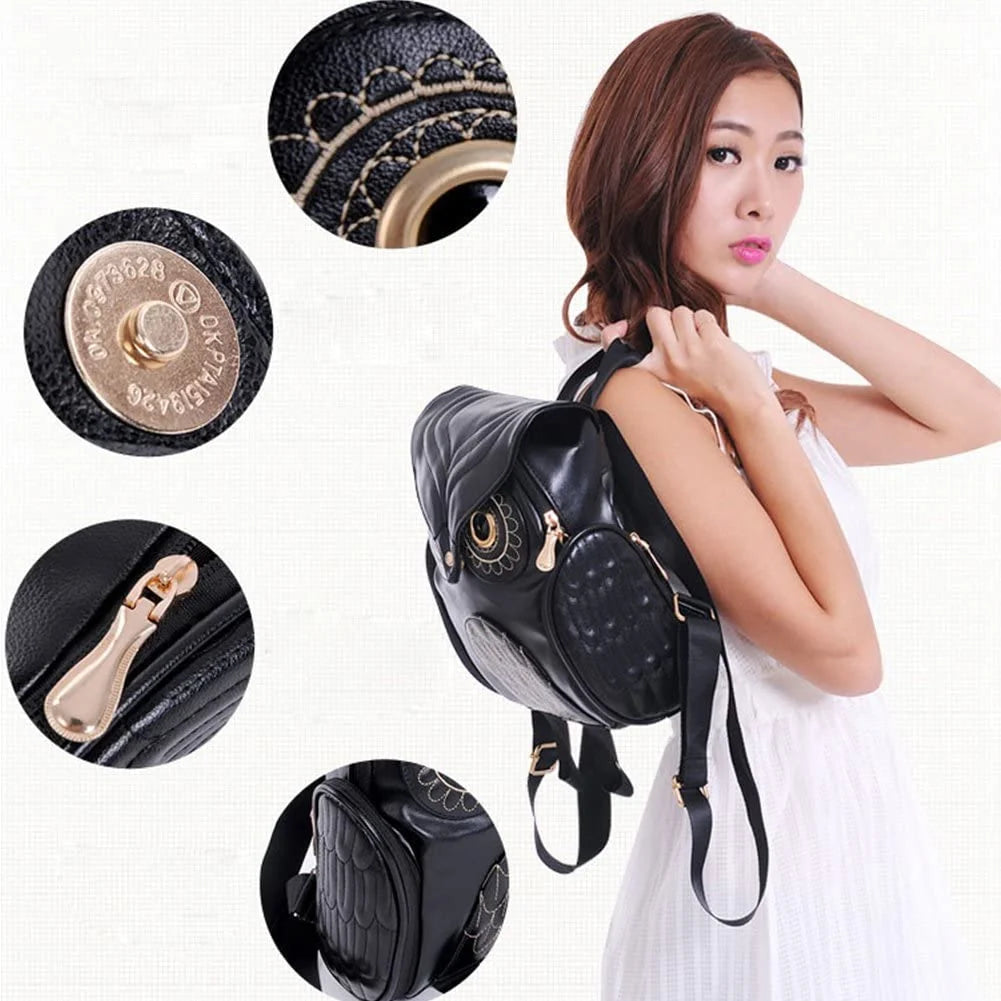 Backpack PU Leather Multi-Pocket Owl Print