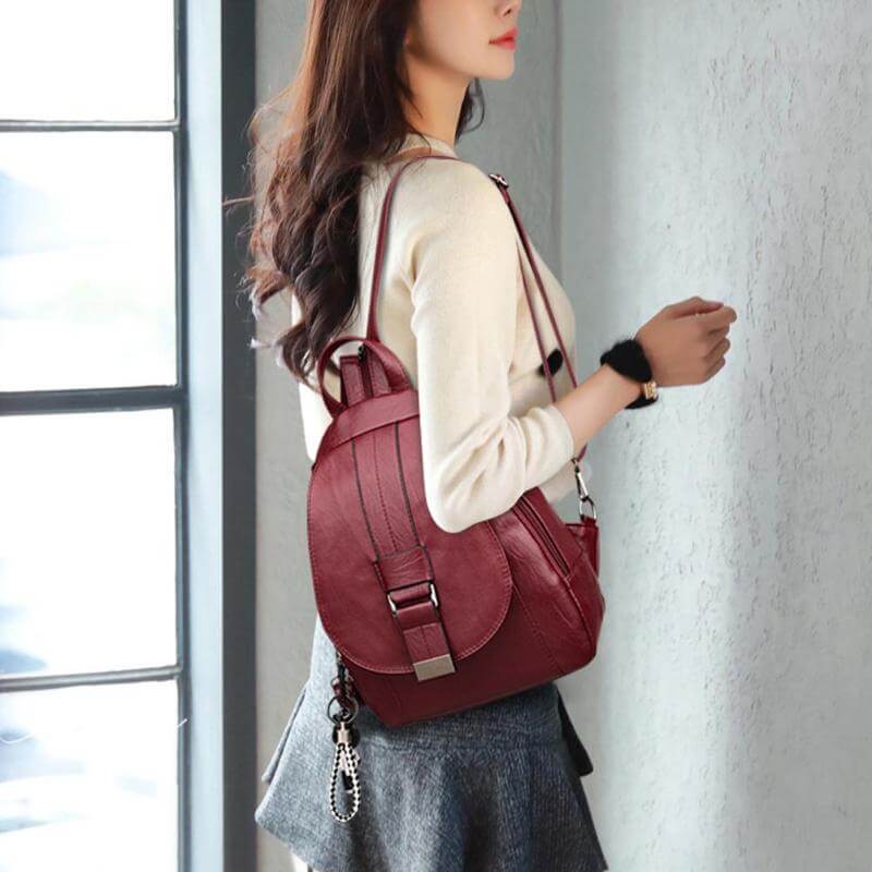 Backpack Water-Resistant Sheepskin Leather Anti-Theft