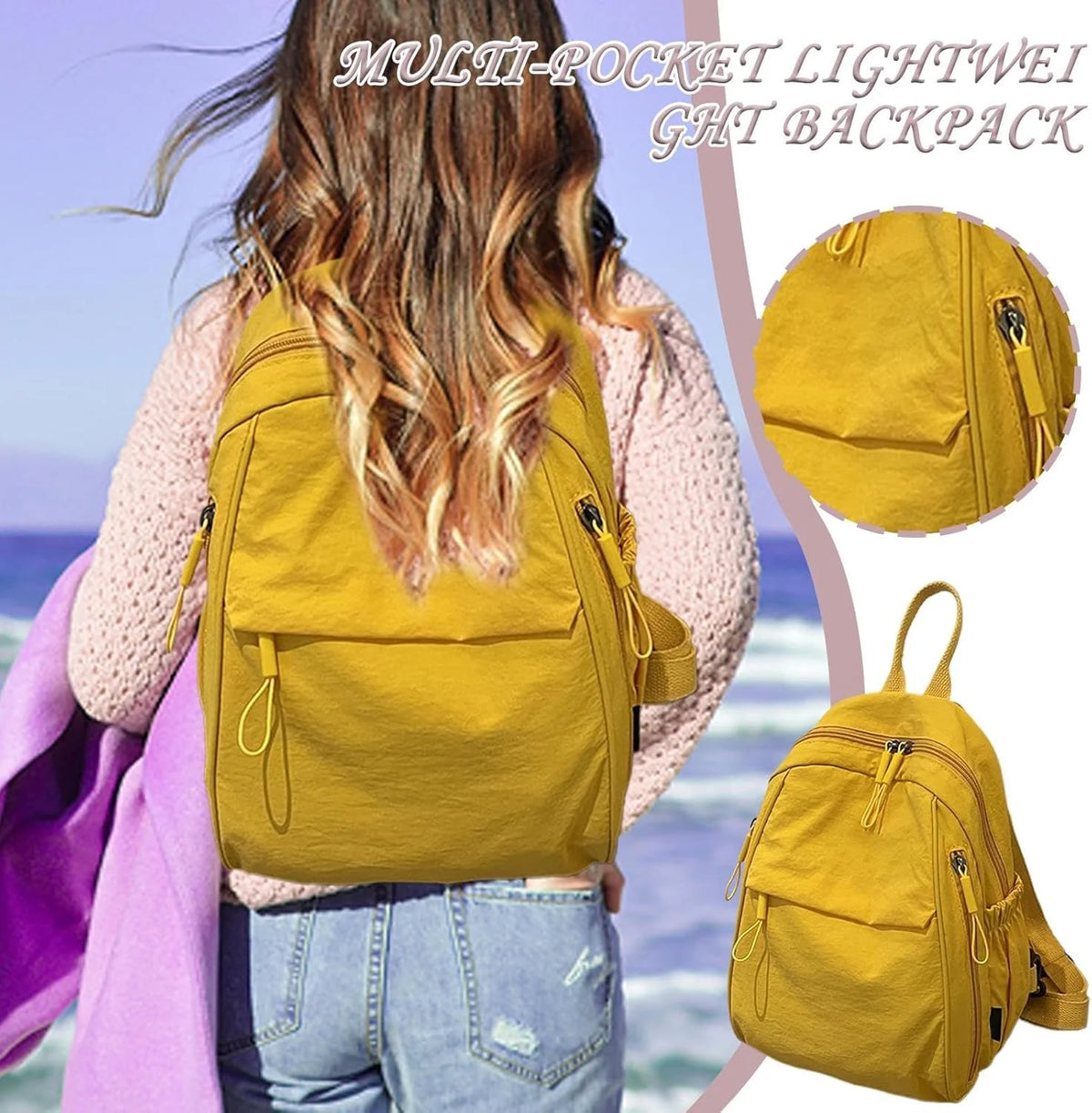 Backpack Waterproof Nylon Lightweight Multi-Compartment