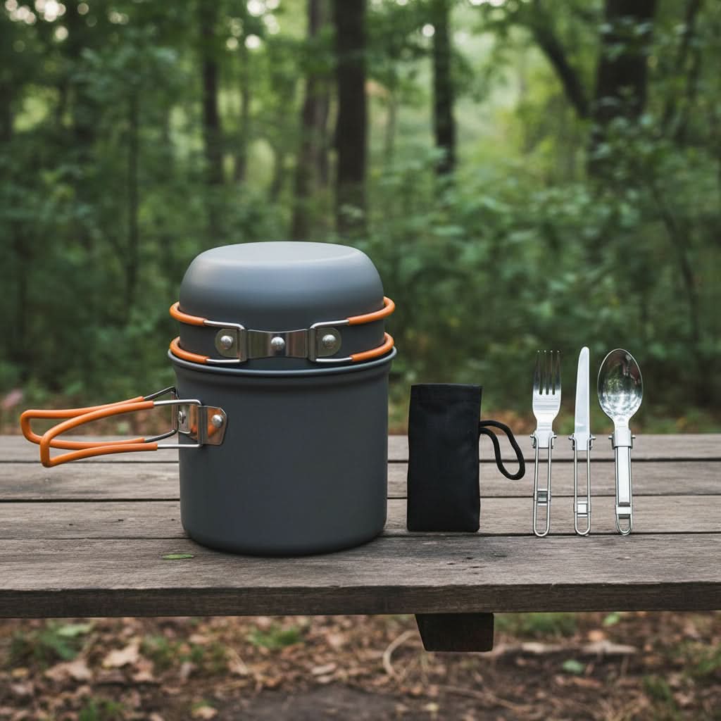 Backpacking Cookware Set Lightweight Nesting Fork & Spoon