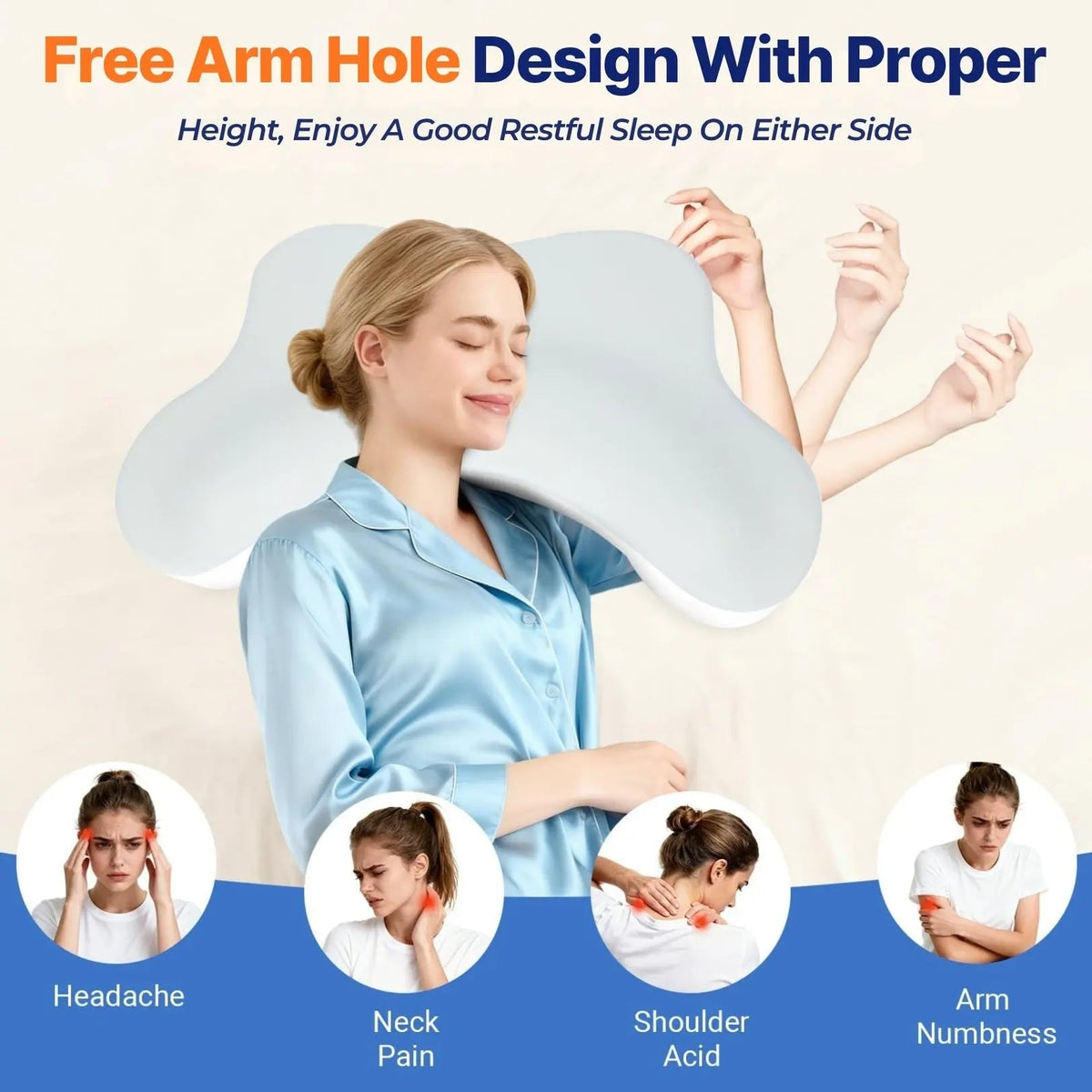 Backrest Pillow With Arms High-Density Foam Removable Cover