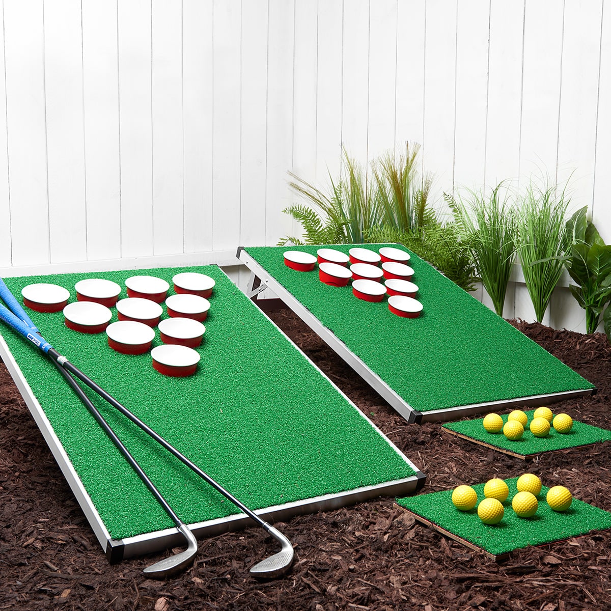 Backyard Game Set Folding Portable Golf Cornhole & Pong