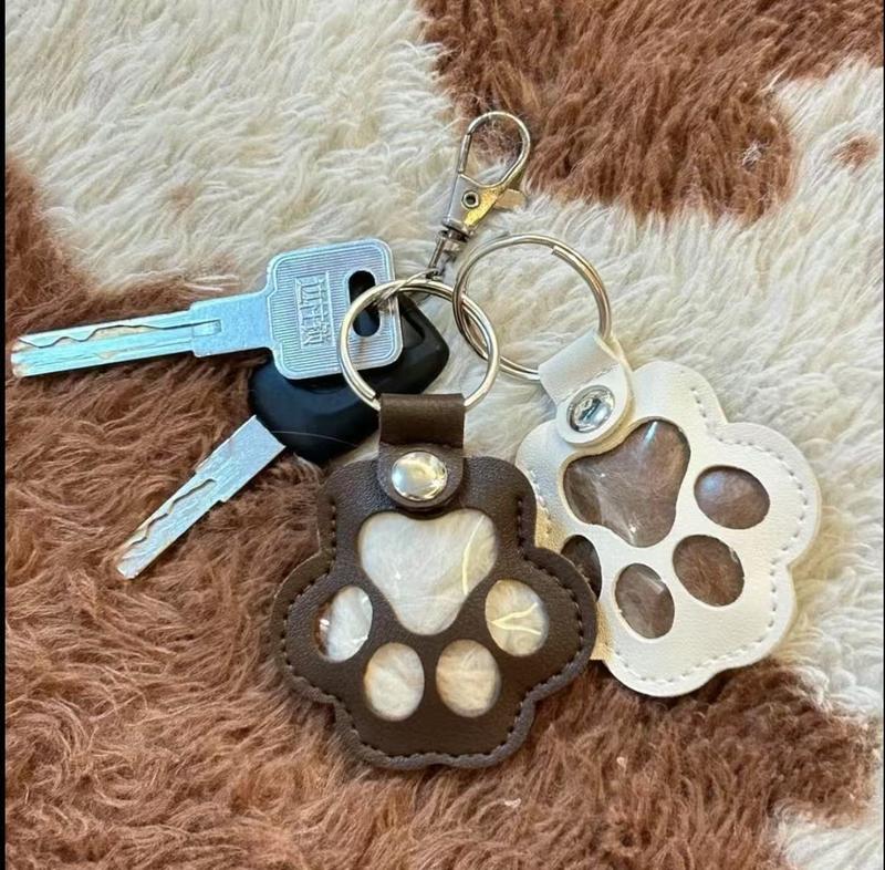 Bag Hanger Full-Grain Leather Paw Print Stainless Steel Ring