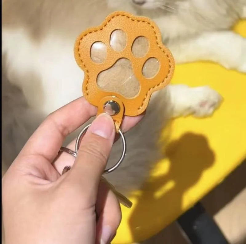 Bag Hanger Full-Grain Leather Paw Print Stainless Steel Ring