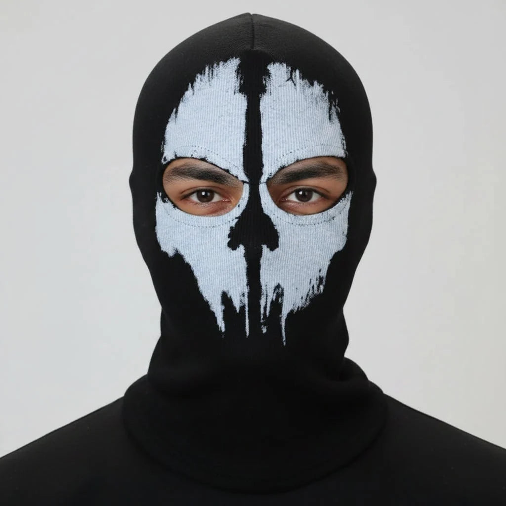 Balaclava Mask Distressed Skull Stretch Ribbed Knit