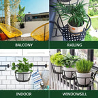 Balcony Plant Hangers Tool-Free Hook-On Drainage Set of 3