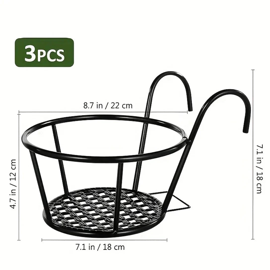 Balcony Plant Hangers Tool-Free Hook-On Drainage Set of 3
