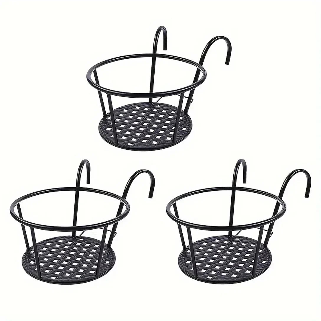 Balcony Plant Hangers Tool-Free Hook-On Drainage Set of 3