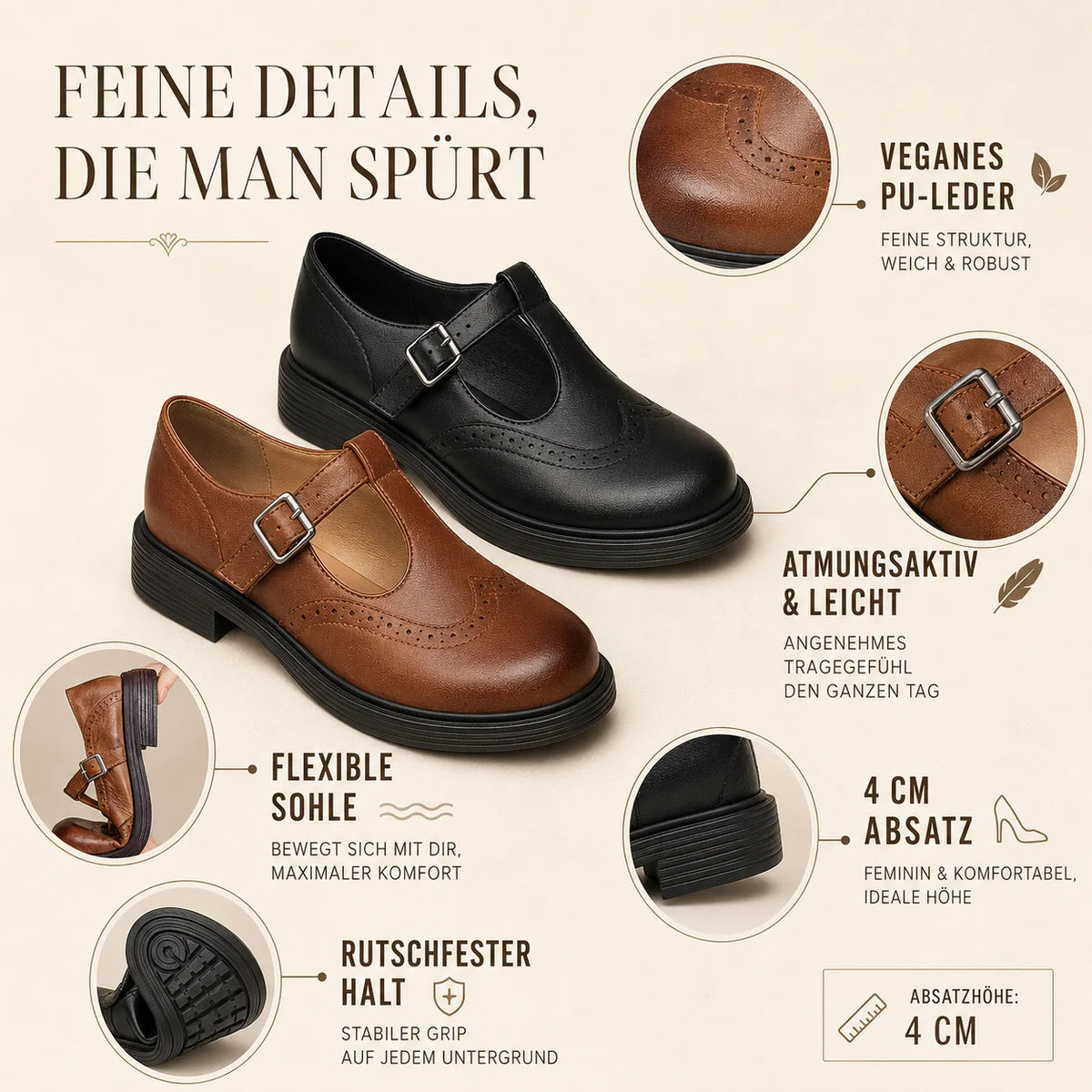 Ballet Flats Vegan Leather Breathable & Non-Slip