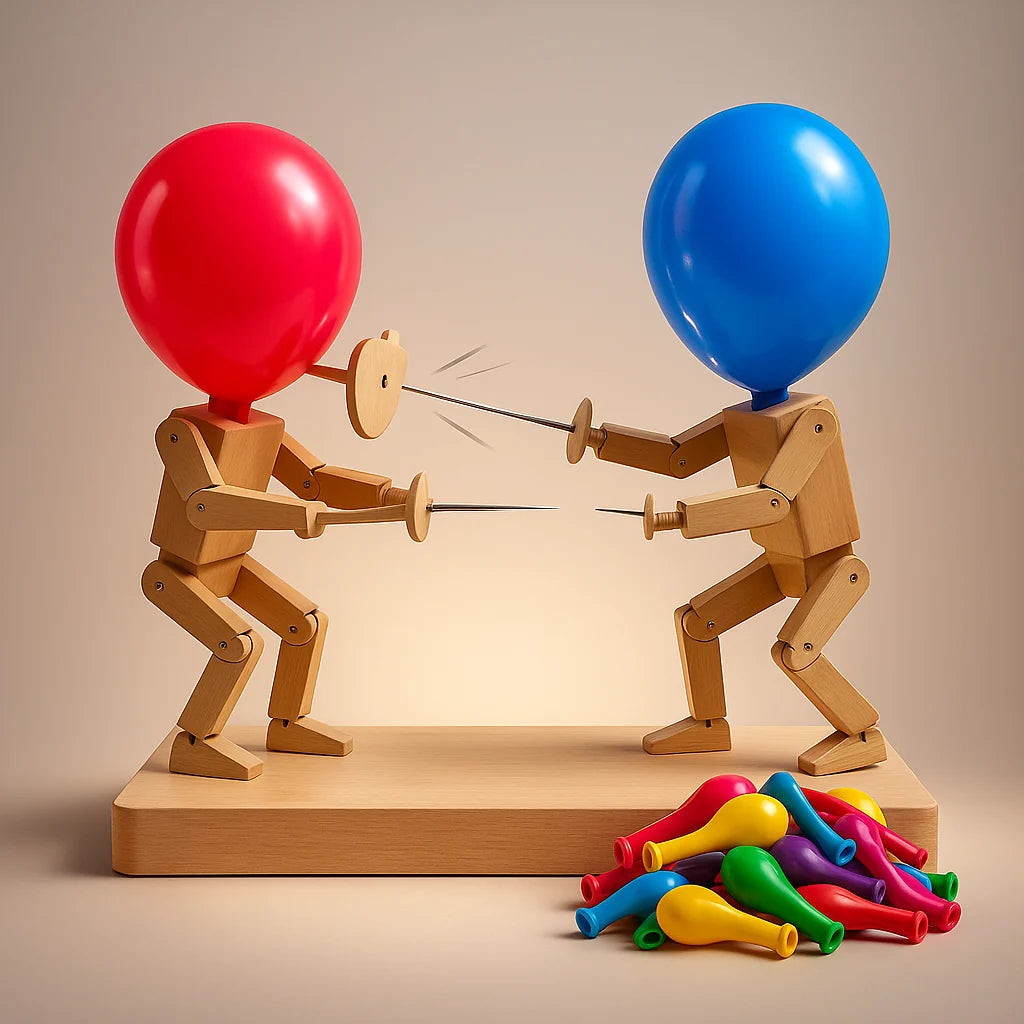 Balloon Duel Game Handcrafted Solid Wood Swords & Shields