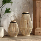 Bamboo Lantern Handwoven Cordless Warm LED