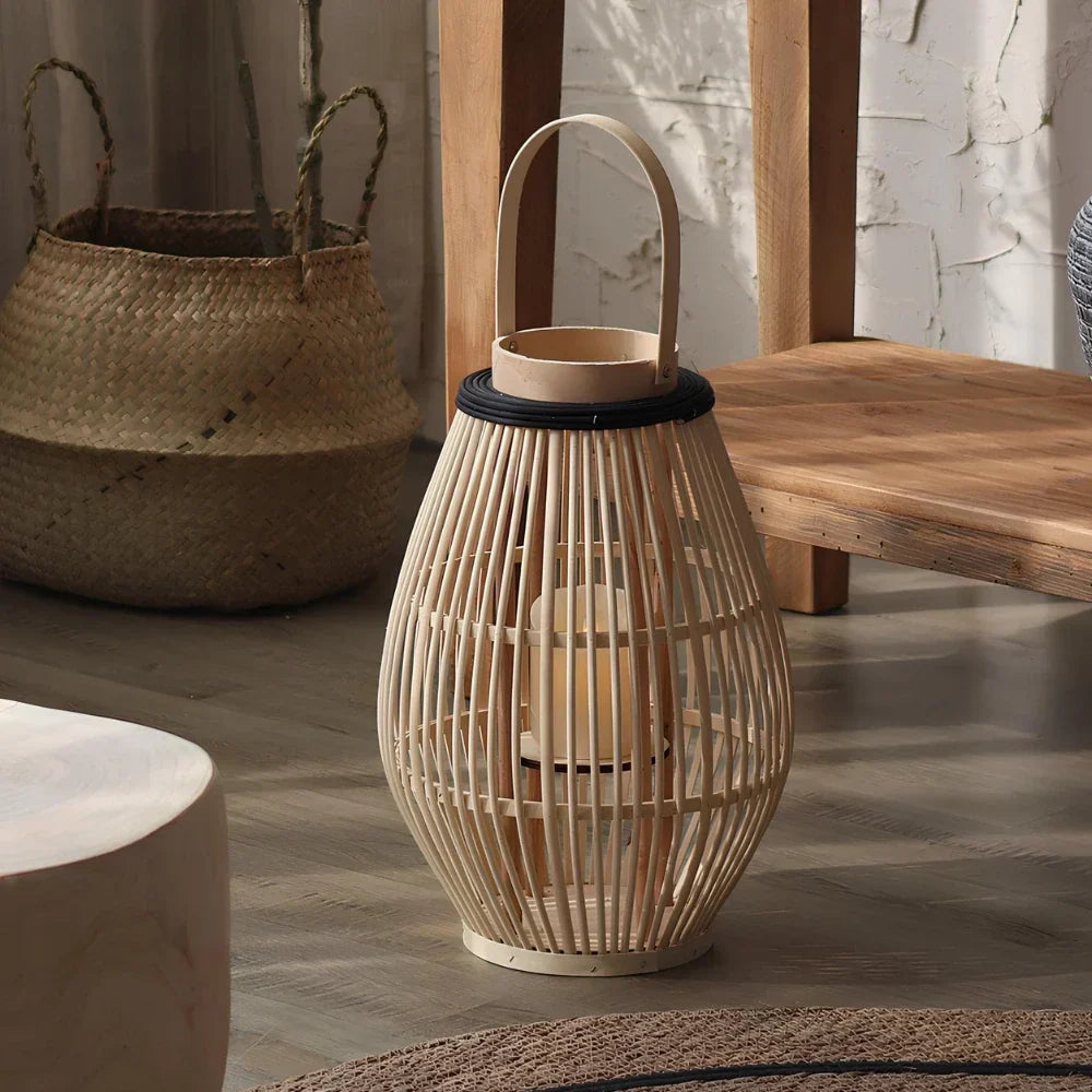 Bamboo Lantern Handwoven Cordless Warm LED