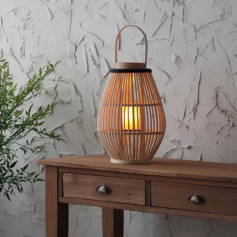 Bamboo Lantern Handwoven Cordless Warm LED