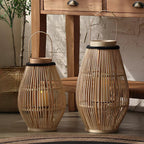 Bamboo Lantern Handwoven Cordless Warm LED